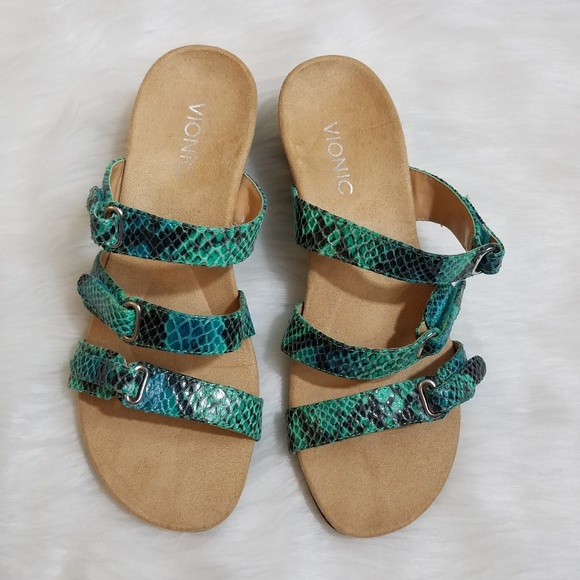 Vionic Dwyn Kitten Wedge Slides Sandals Snakeskin - Picture 2 of 7